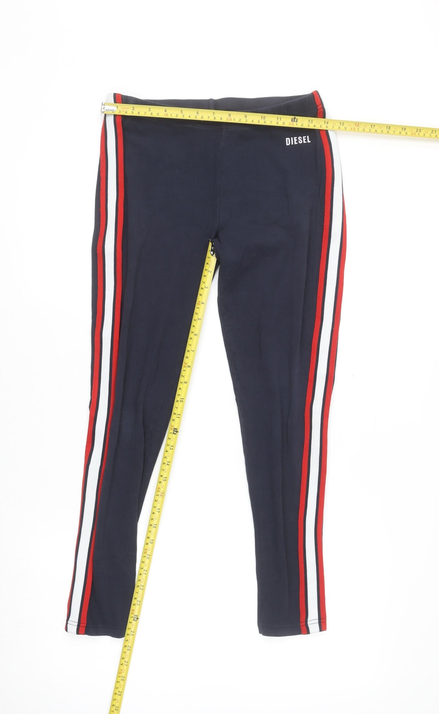 Diesel Womens Blue Stripe Leggings Size M Slim Fit Activewear
