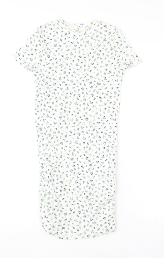 H&M Teens White Floral Bodycon Midi Dress Size 12-14