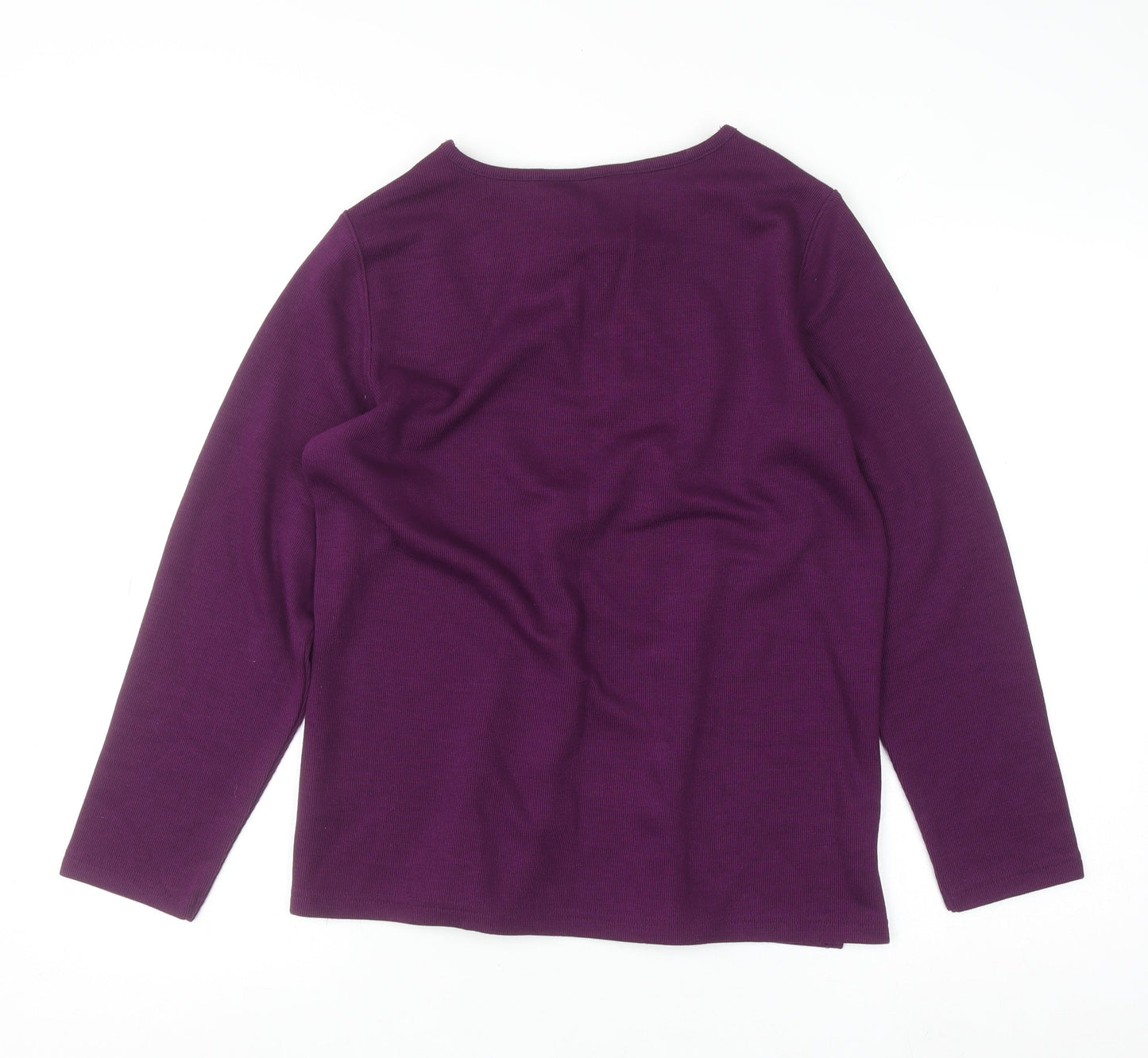 Bonmarché Women's Purple Beaded Long Sleeve V-Neck Top Size S