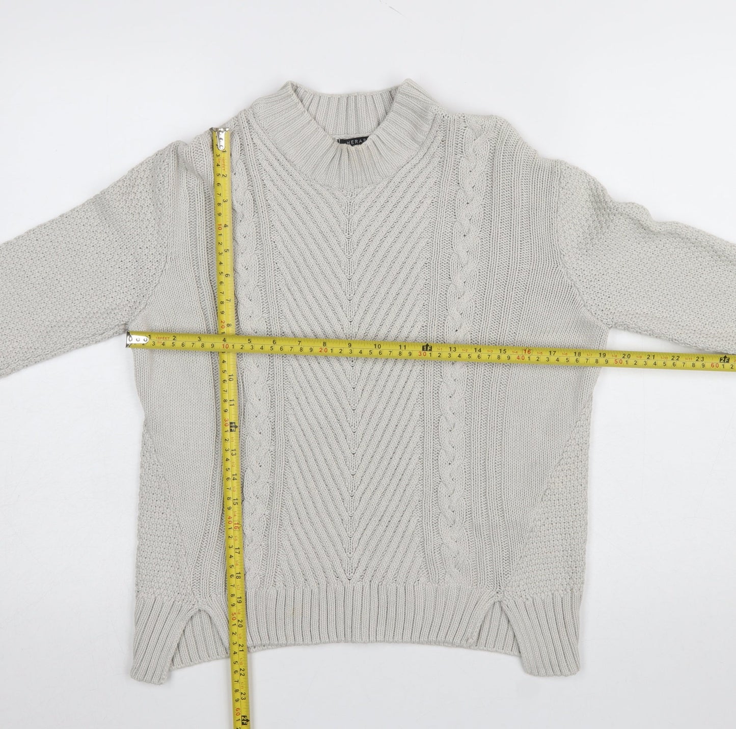 Therapy Women Ivory Cable Knit Mock Neck Cotton Jumper M
