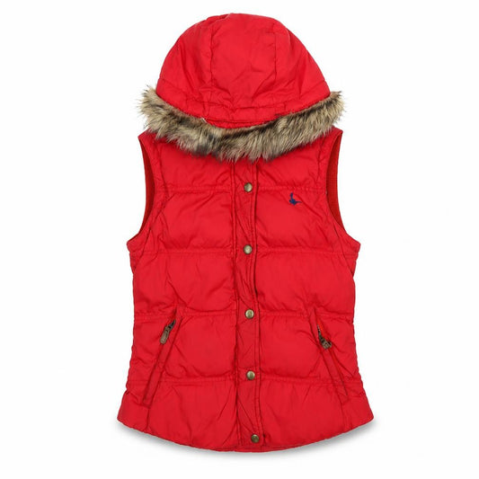 Jack Wills Women’s Red Puffer Waistcoat UK 8 Hooded Fur Trim