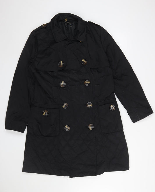 Marks and Spencer Women's Black Quilted Coat Size 16 Long