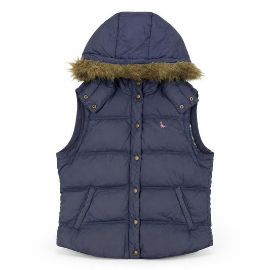 Jack Wills Womens Blue Fur Trim Hooded Puffer Waistcoat Size 14