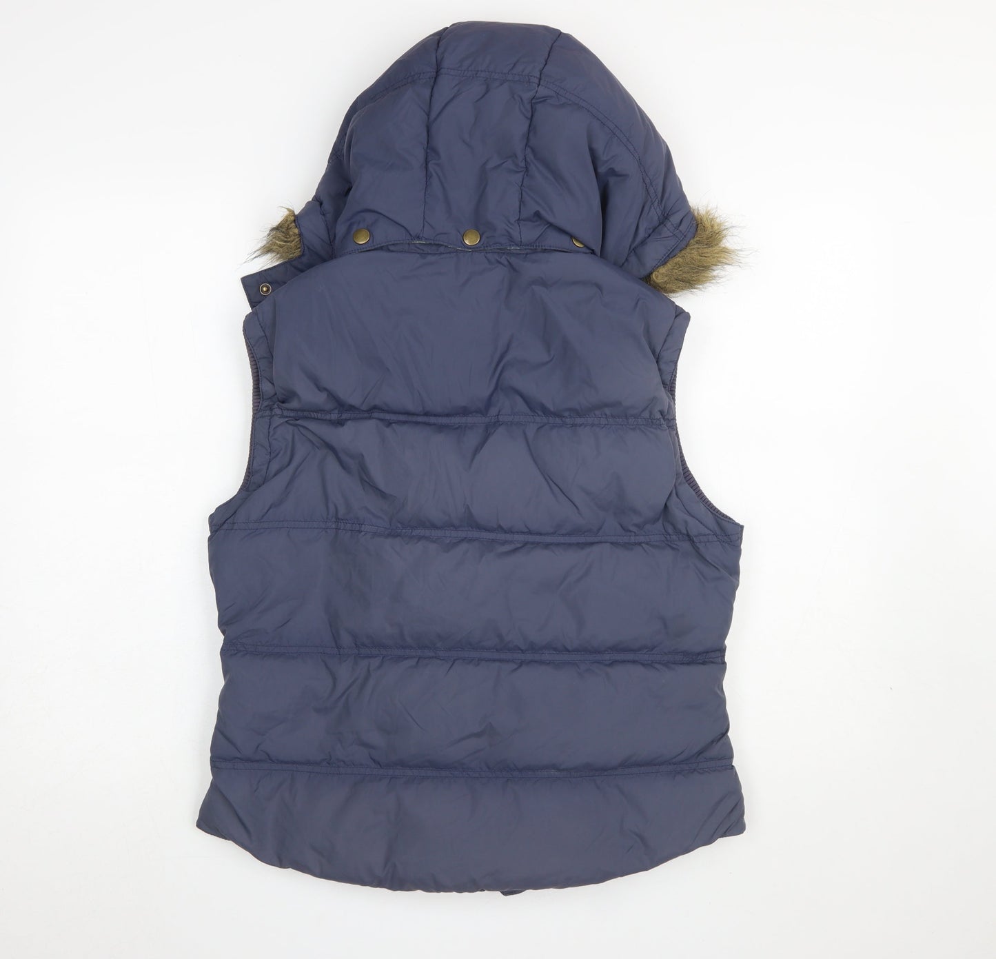 Jack Wills Womens Blue Fur Trim Hooded Puffer Waistcoat Size 14