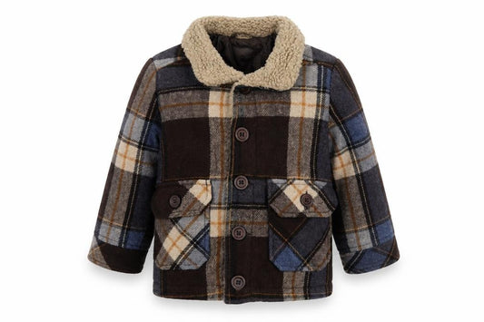 United Colors of Benetton Boys Brown Plaid Wool Blend Coat 3-4 Years