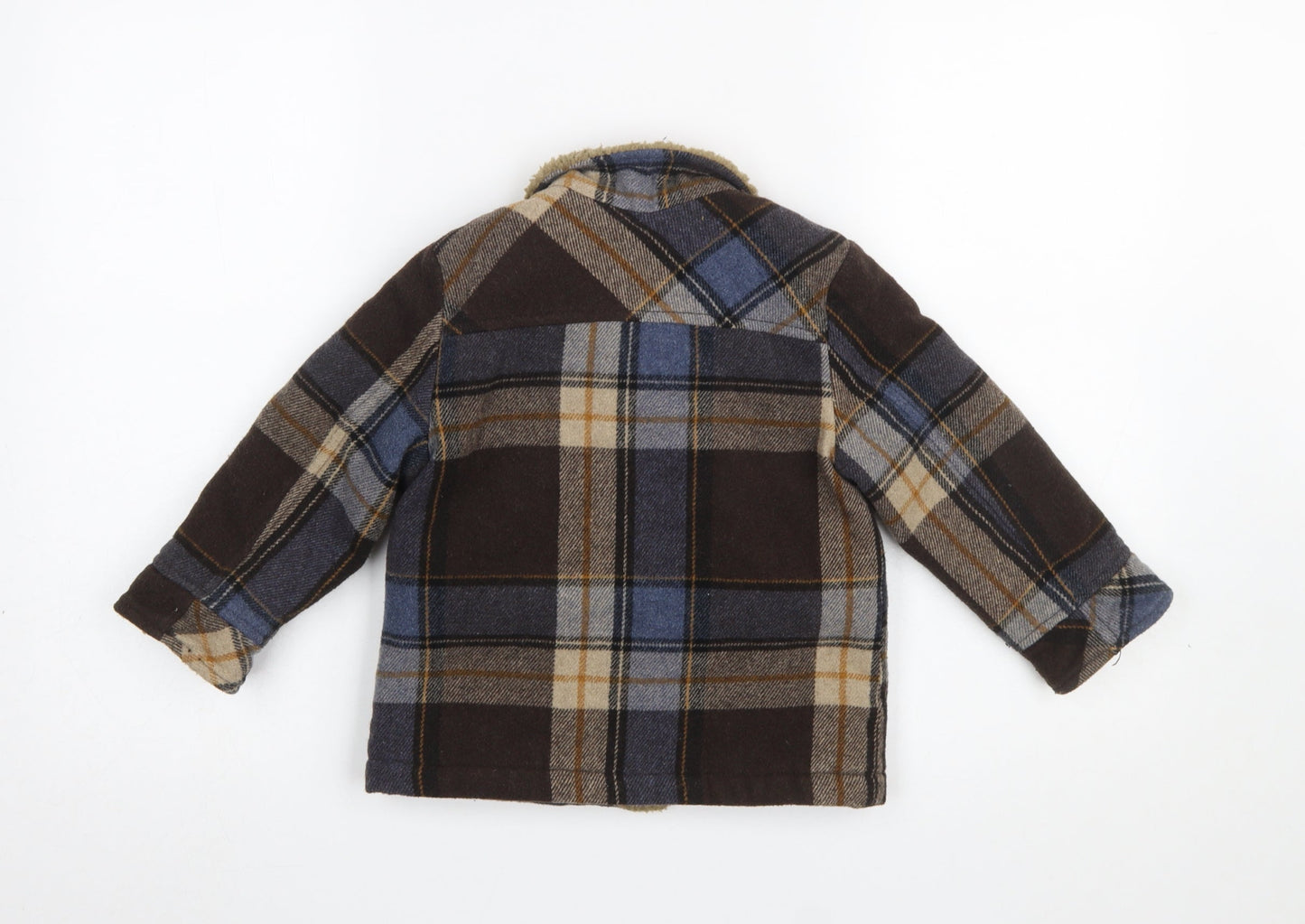United Colors of Benetton Boys Brown Plaid Wool Blend Coat 3-4 Years