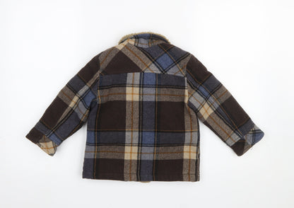 Close-up detail of United Colors of Benetton boys’ brown plaid wool blend coat 3-4 years