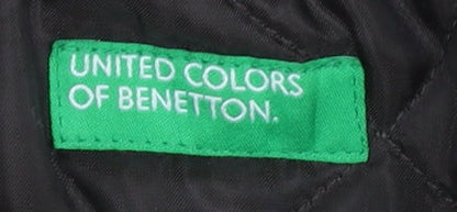 Brand and care label for United Colors of Benetton boys’ brown plaid wool blend coat 3-4 years
