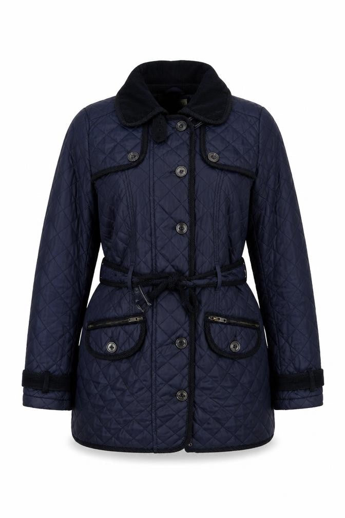 Next Women's Blue Quilted Belted Jacket Size 10 Mid-Length Classic Style