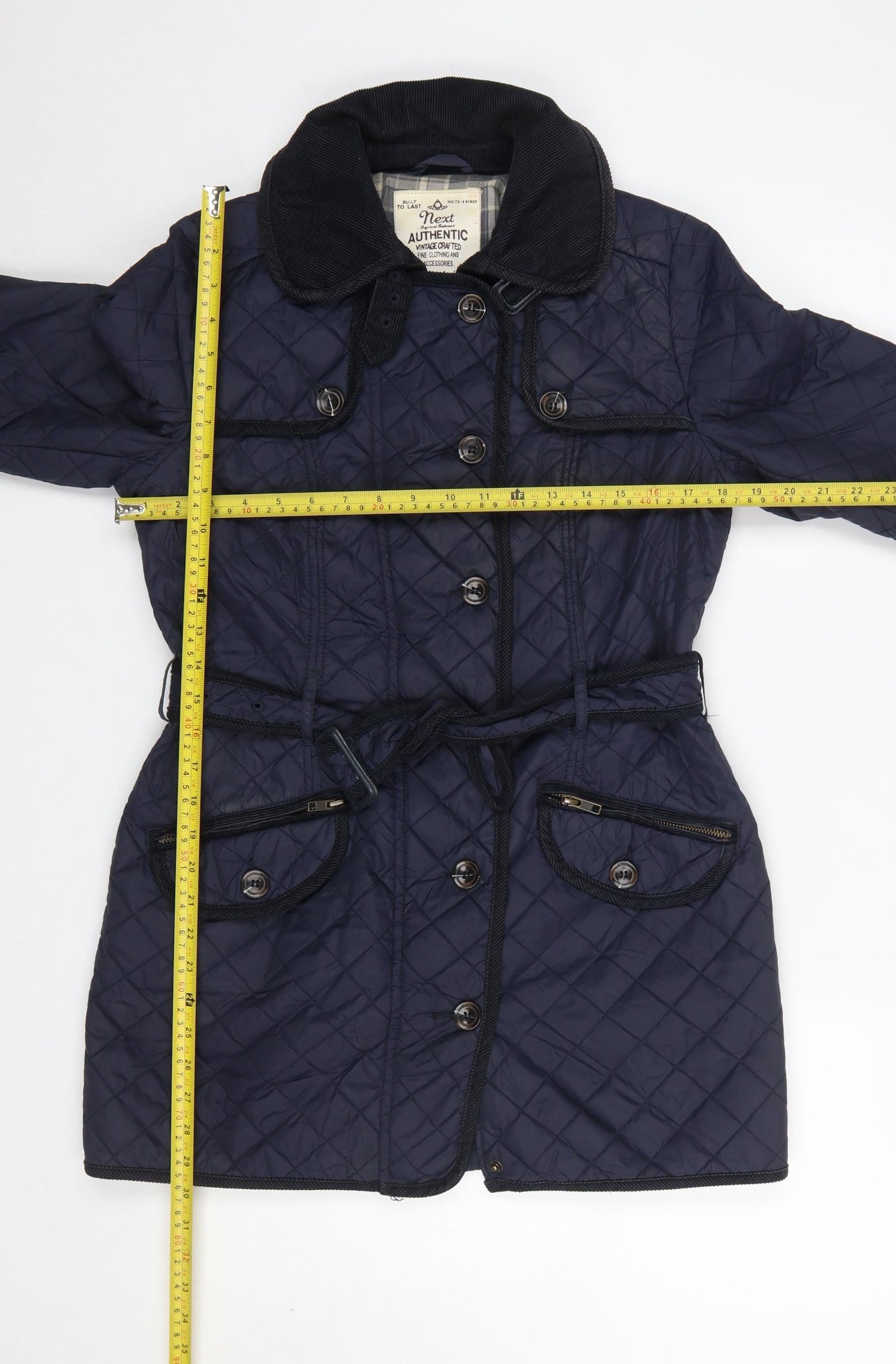 Next Women's Blue Quilted Belted Jacket Size 10 Mid-Length Classic Style