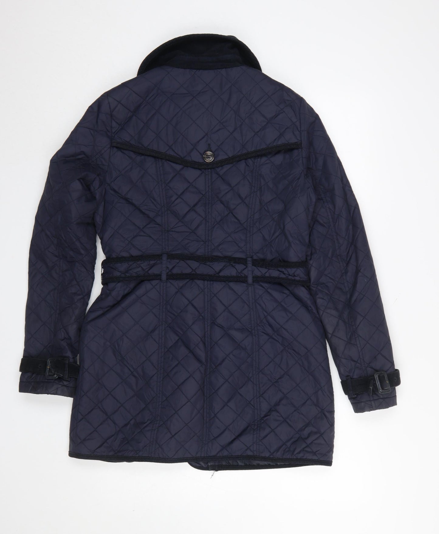 Next Women's Blue Quilted Belted Jacket Size 10 Mid-Length Classic Style