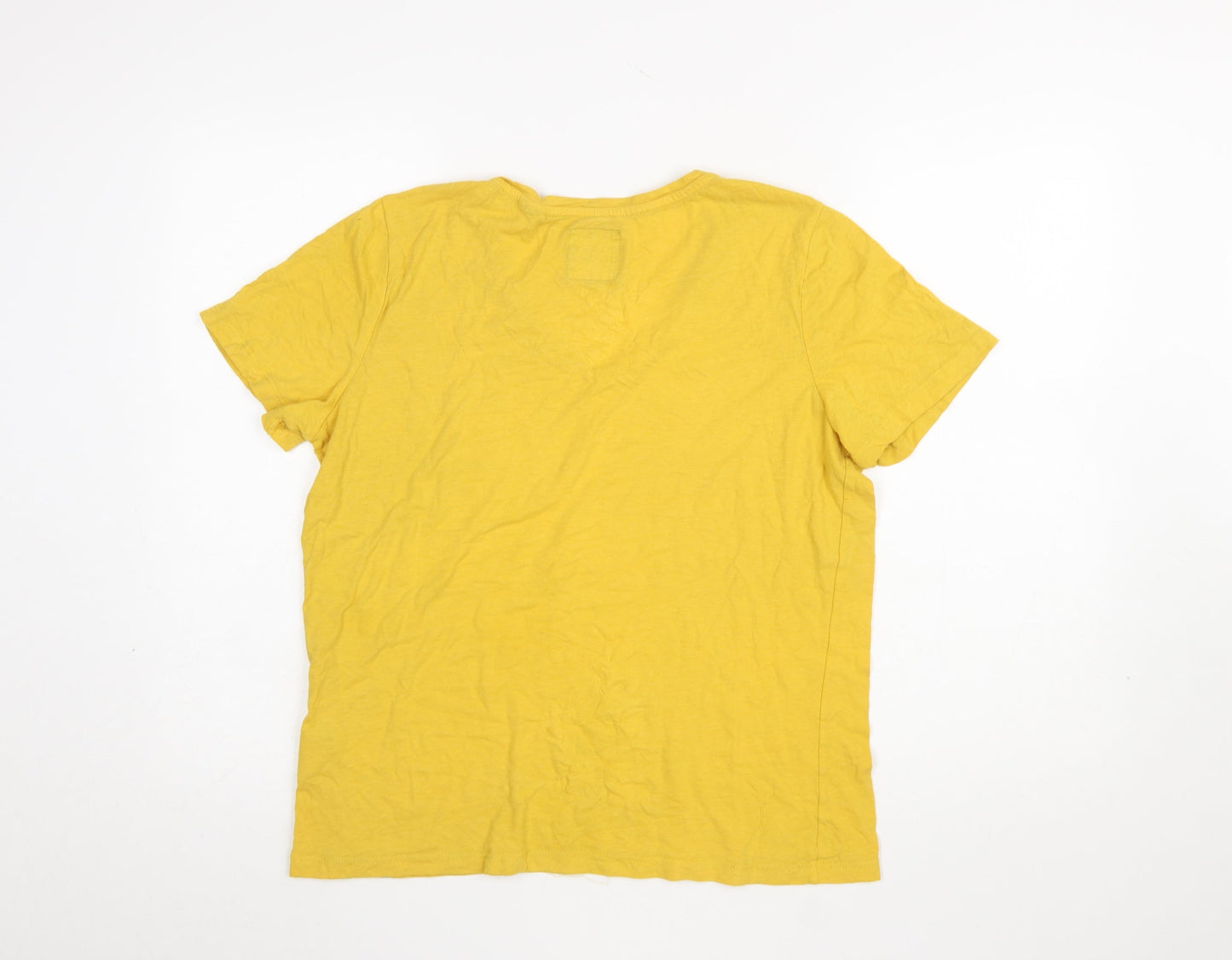 Superdry Women's Yellow V-Neck Short Sleeve T-Shirt UK14 Cotton Blend