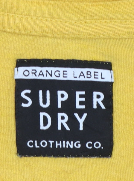 Superdry Women's Yellow V-Neck Short Sleeve T-Shirt UK14 Cotton Blend