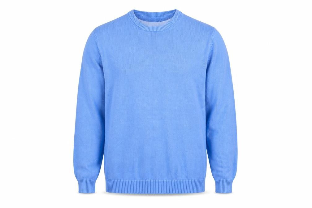 WoolOvers Men Blue Cotton Crew Neck Classic Fit Jumper XL