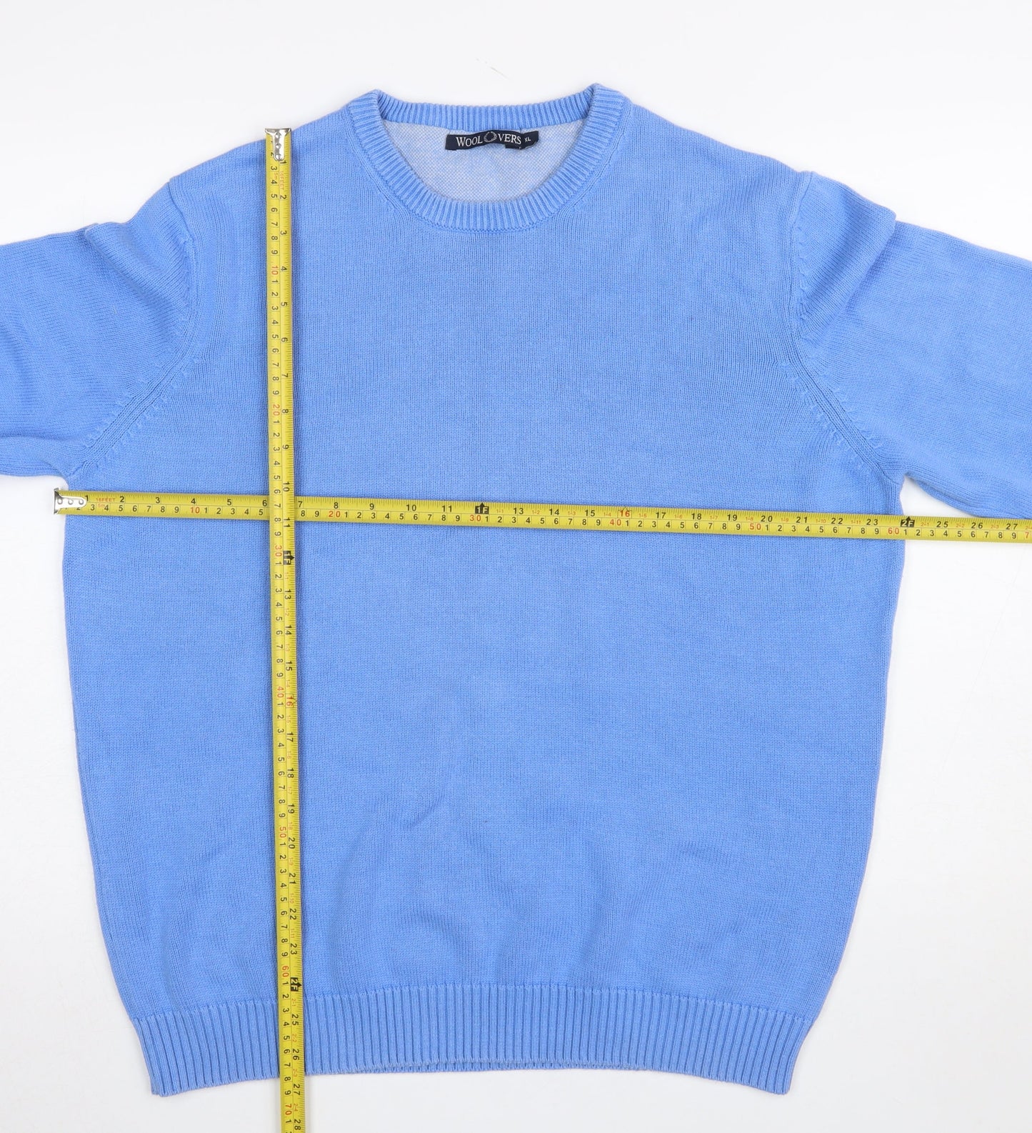 WoolOvers Men Blue Cotton Crew Neck Classic Fit Jumper XL