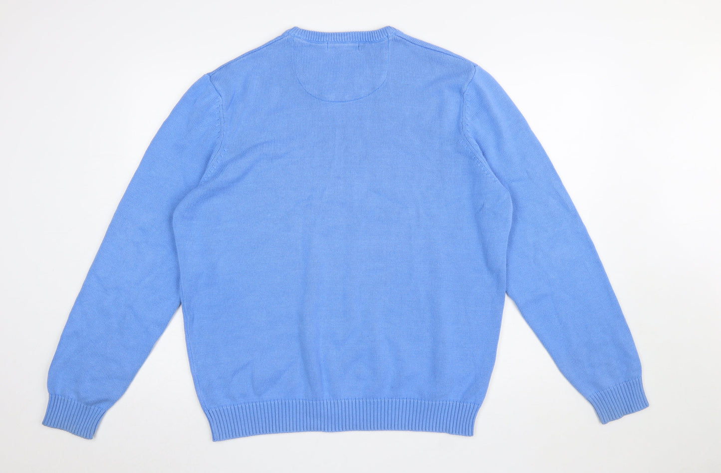 WoolOvers Men Blue Cotton Crew Neck Classic Fit Jumper XL