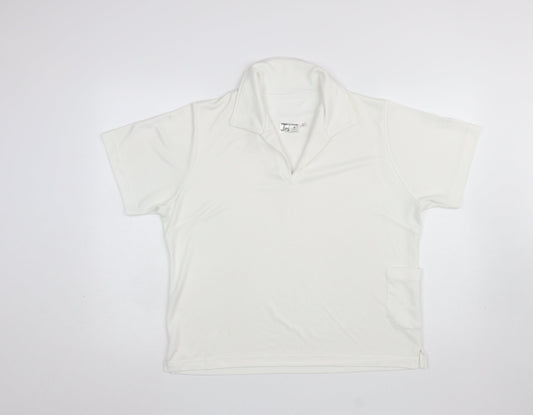 Thomas Taylor Women White Polo Shirt L Short Sleeve Polyester Sports Top