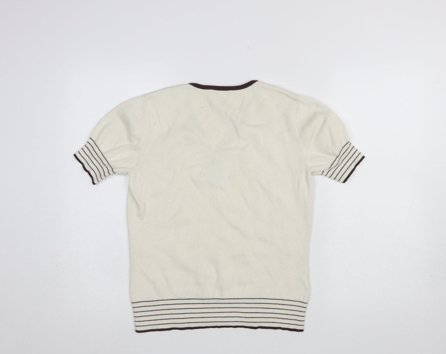 CC Women Ivory Short Sleeve V-Neck Pullover Jumper Size S