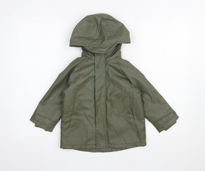 Zara Boys Green Hooded Waterproof Rain Coat 2-3 Years Padded Lined Jacket
