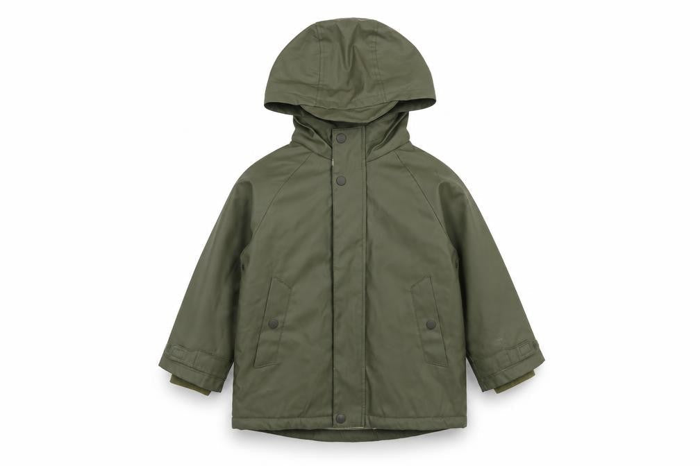 Zara Boys Green Hooded Waterproof Rain Coat 2-3 Years Padded Lined Jacket