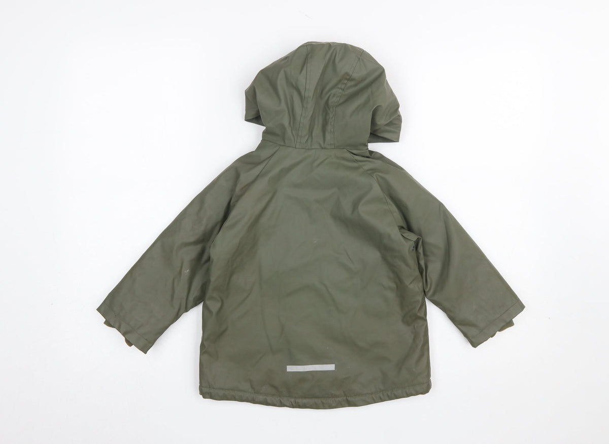 Zara Boys Green Hooded Waterproof Rain Coat 2-3 Years Padded Lined Jacket