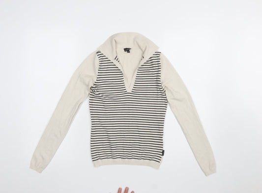 Calvin Klein Jeans Women's Ivory Striped V-Neck Knit Top Size S
