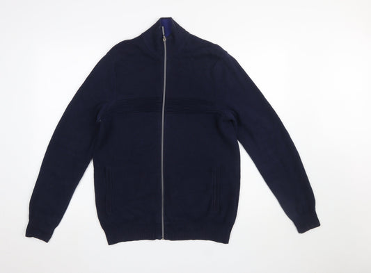 Marks and Spencer Men's Blue Full Zip Cotton Jumper M