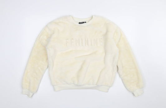 Tokyo Angel Womens Ivory Faux Fur Pullover Sweatshirt Size 8