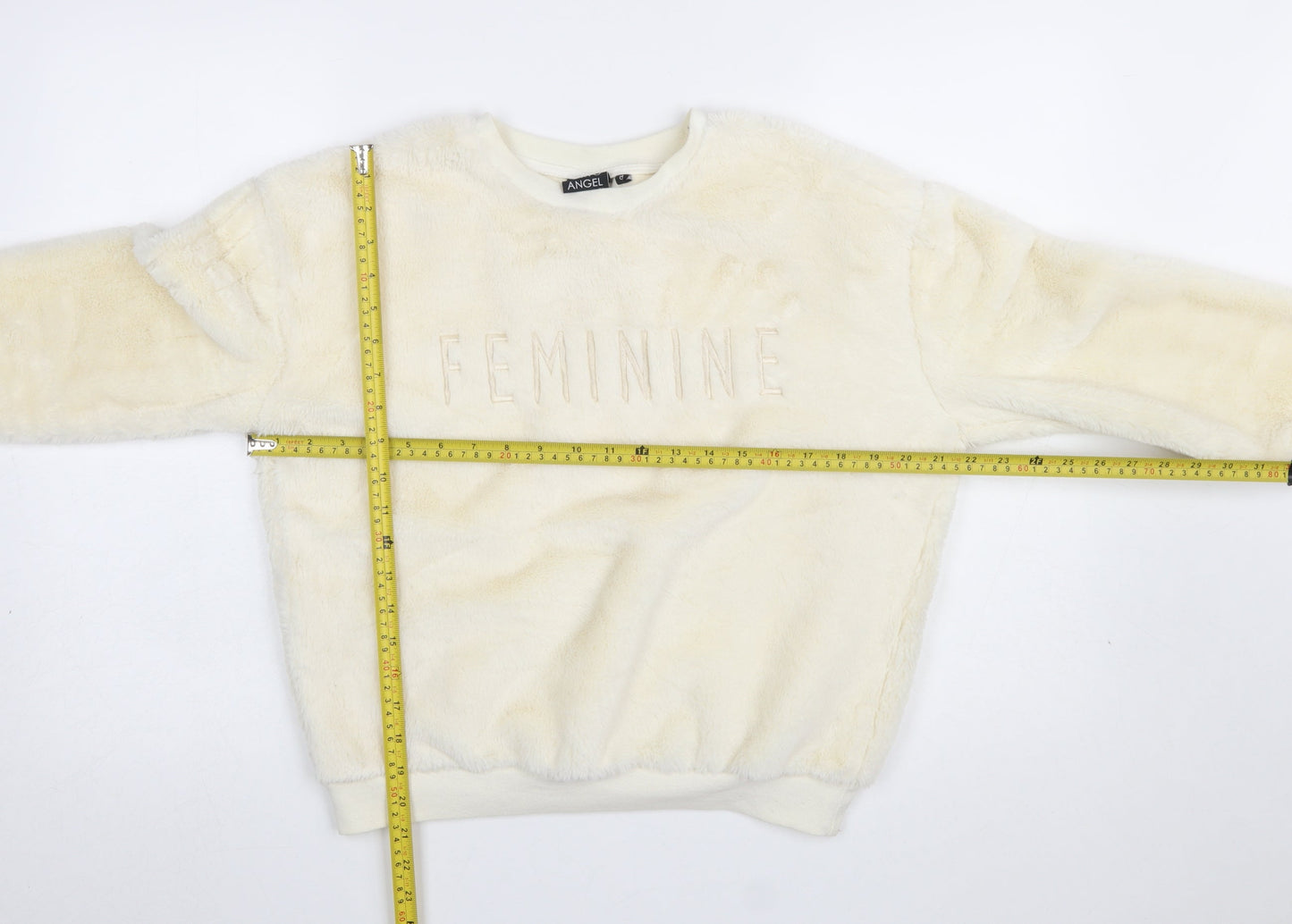 Tokyo Angel Womens Ivory Faux Fur Pullover Sweatshirt Size 8