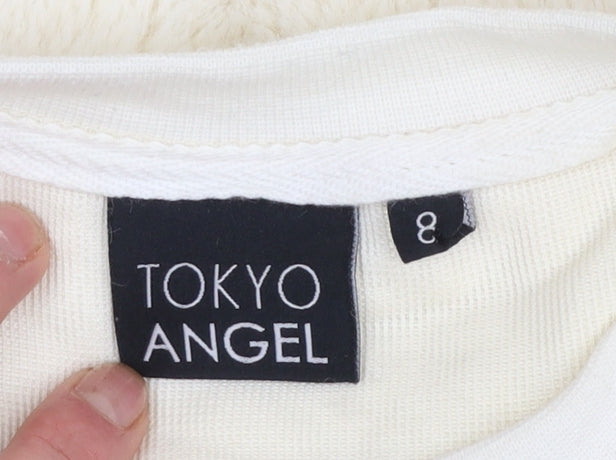 Tokyo Angel Womens Ivory Faux Fur Pullover Sweatshirt Size 8