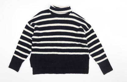 Hush Women's Black Striped Roll Neck Wool Blend Pullover Jumper Size S