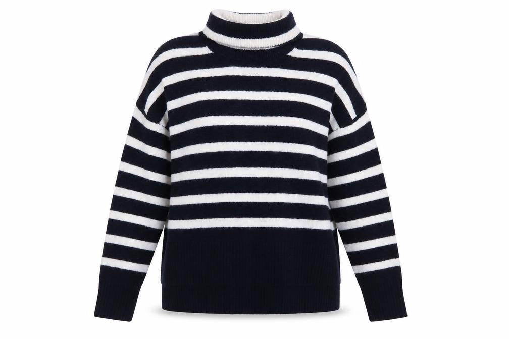 Hush Women's Black Striped Roll Neck Wool Blend Pullover Jumper Size S