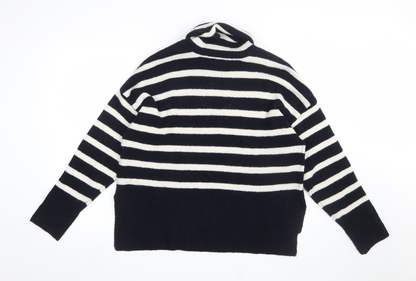 Hush Women's Black Striped Roll Neck Wool Blend Pullover Jumper Size S