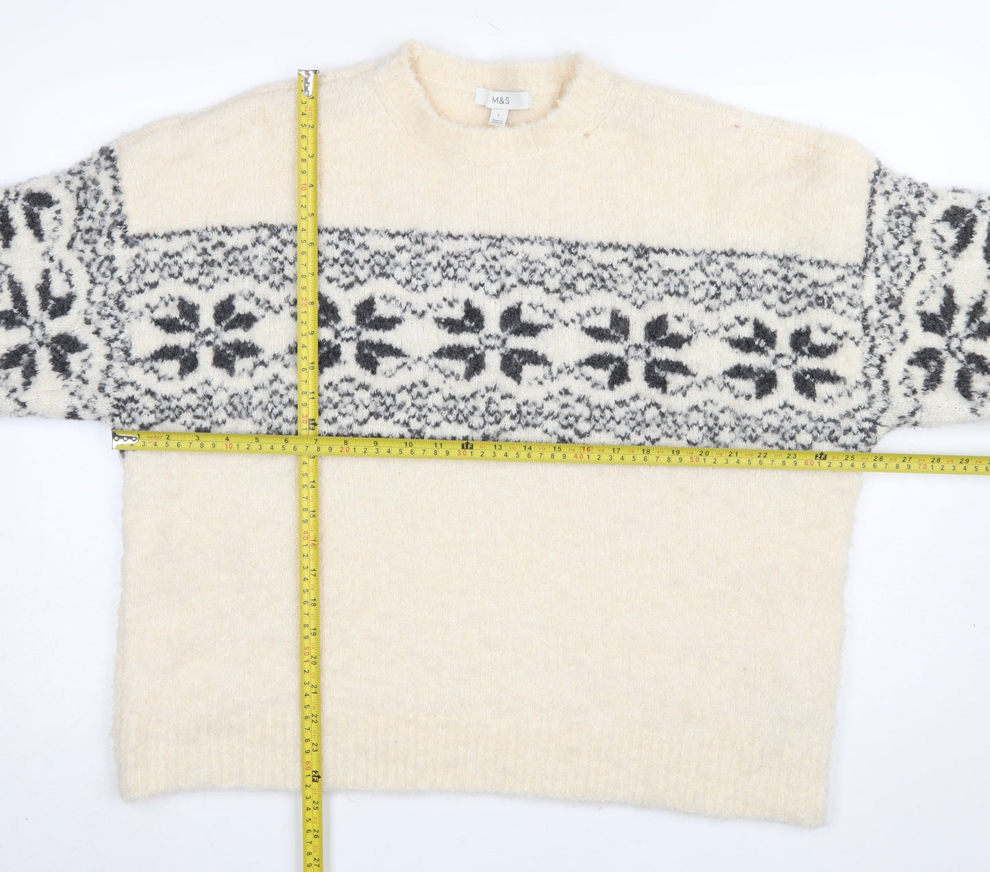 Marks and Spencer Women Beige Fair Isle Knit Jumper Size L