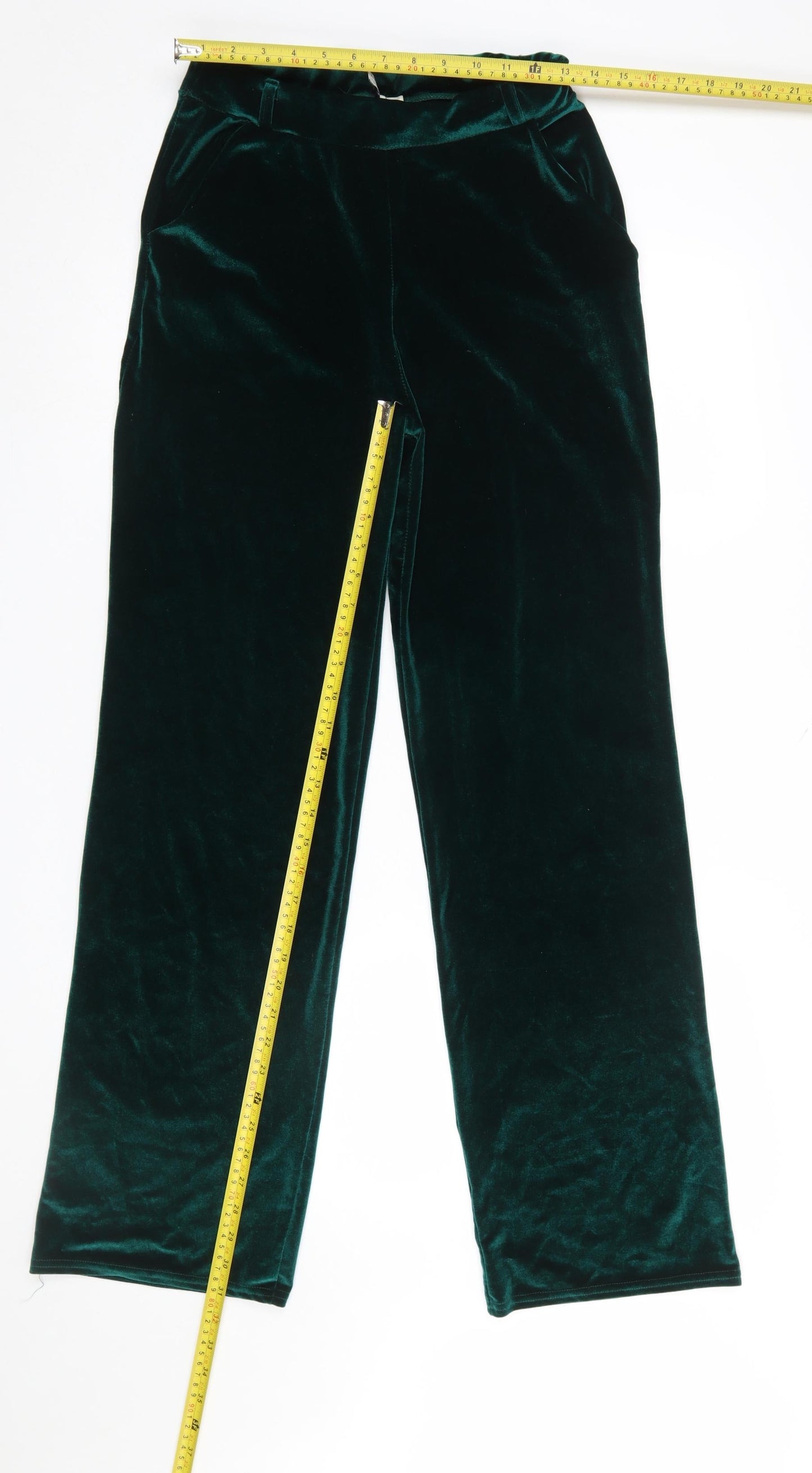 NLY Trend Women’s Green Velvet Straight Leg Trousers Size S
