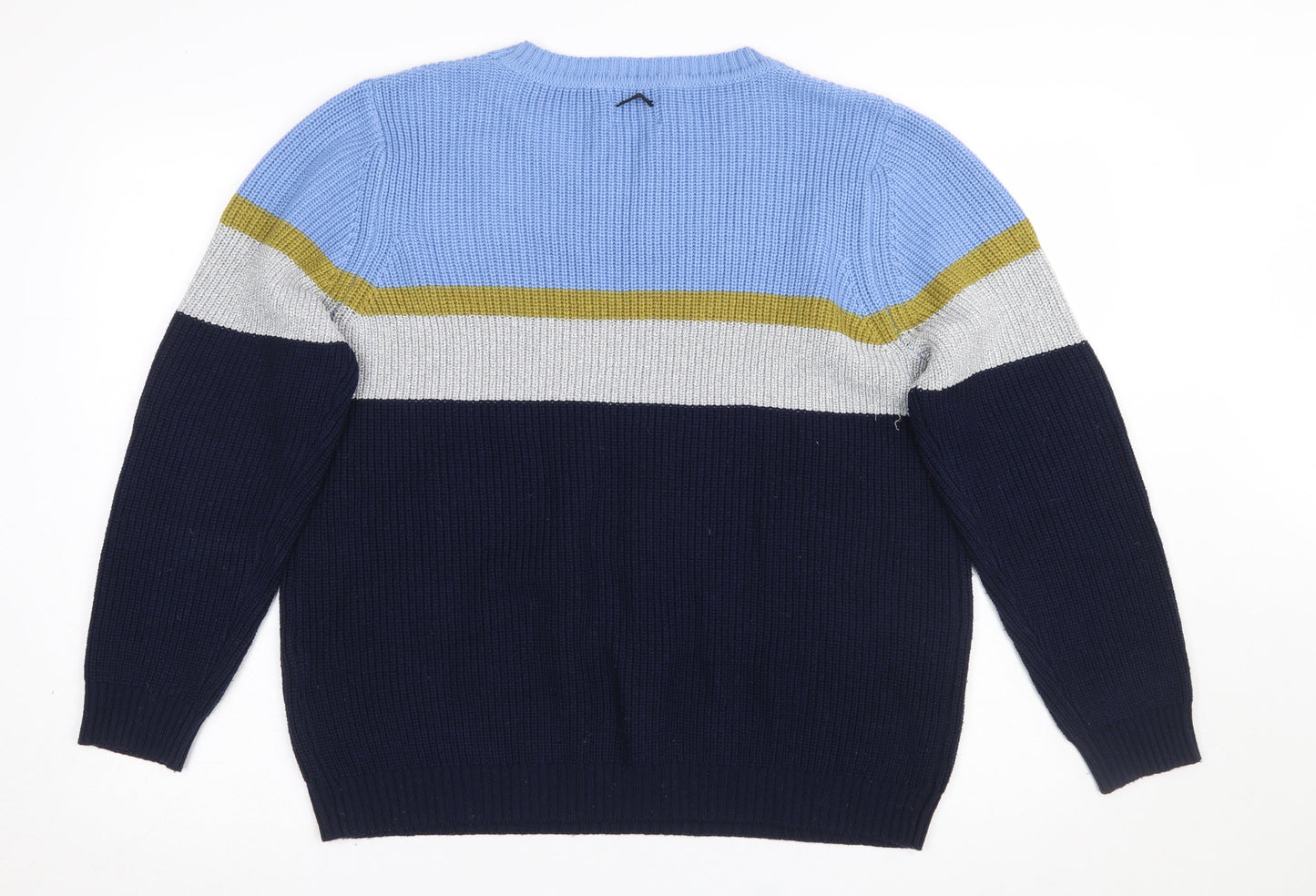 Nümph Women's Blue Striped Crew Neck Chunky Knit Jumper XL