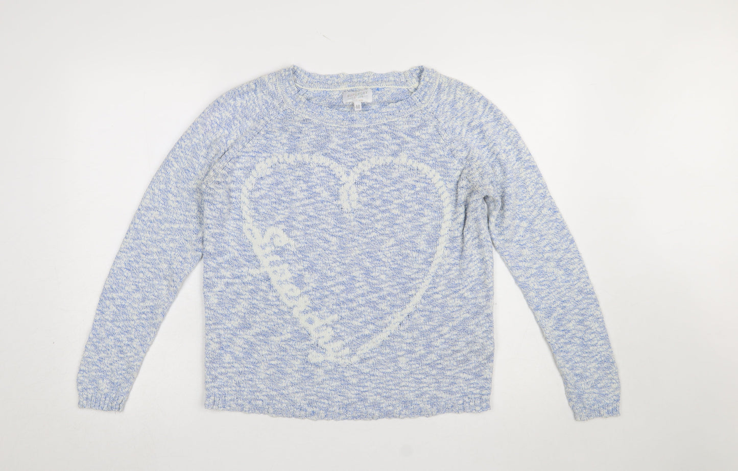 Superdry Womens Blue Cotton Heart Knit Jumper Size M