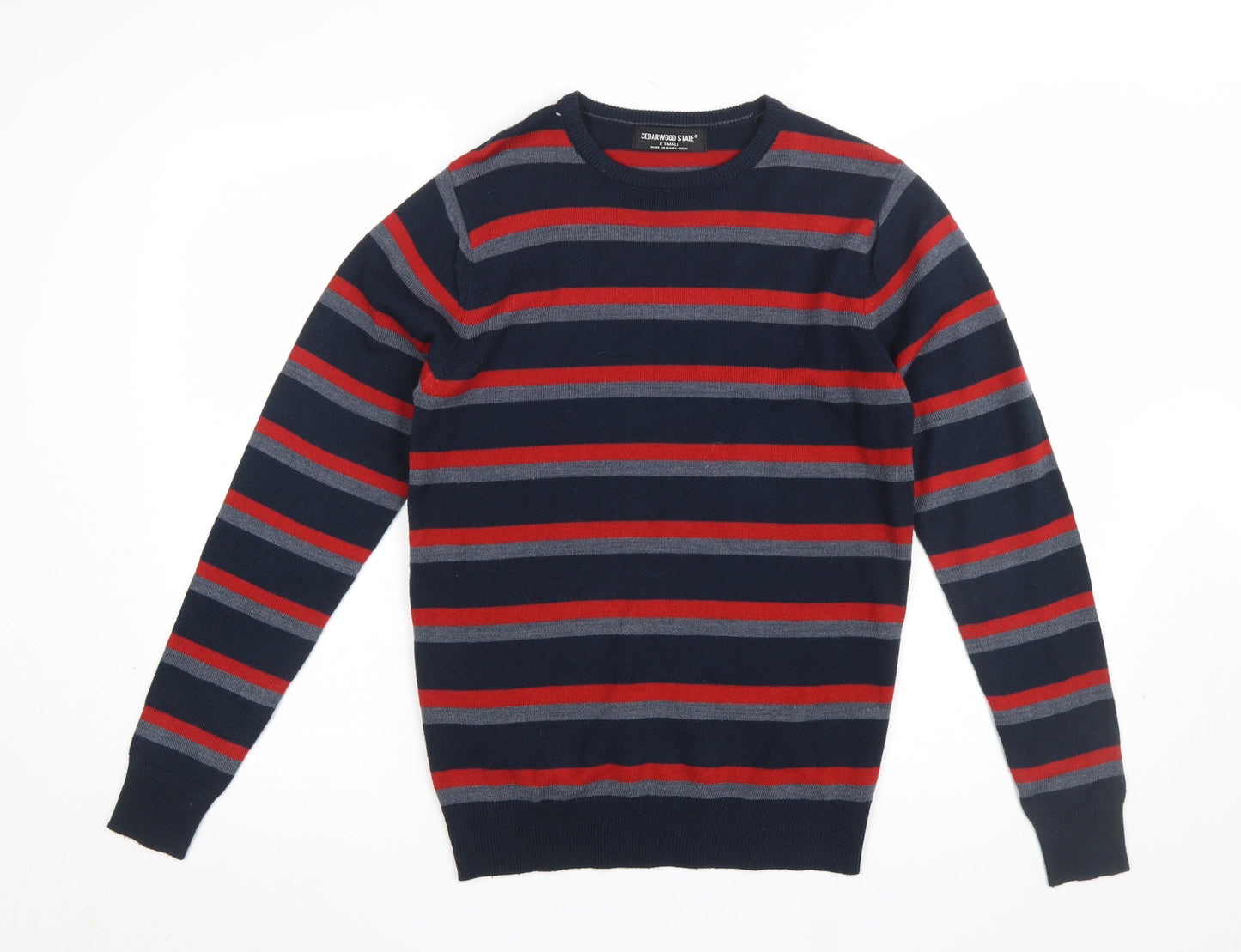 Cedarwood State Men's Blue Striped Crew Neck XS Jumper