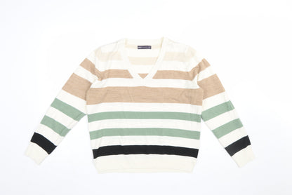 Marks & Spencer Womens Multicoloured Striped V-Neck Jumper Size M
