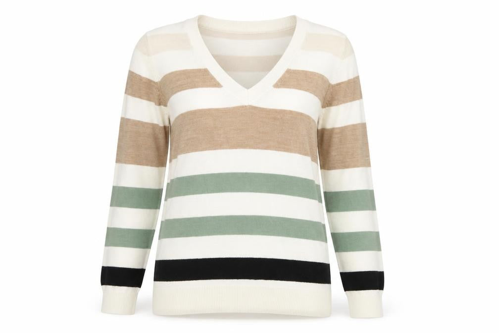 Marks & Spencer Womens Multicoloured Striped V-Neck Jumper Size M