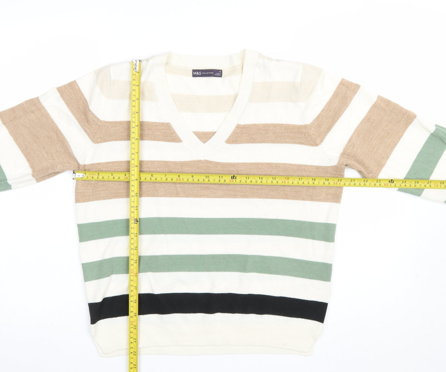 Marks and Spencer Womens Multicoloured Striped V-Neck Jumper Size M