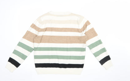 Marks & Spencer Womens Multicoloured Striped V-Neck Jumper Size M