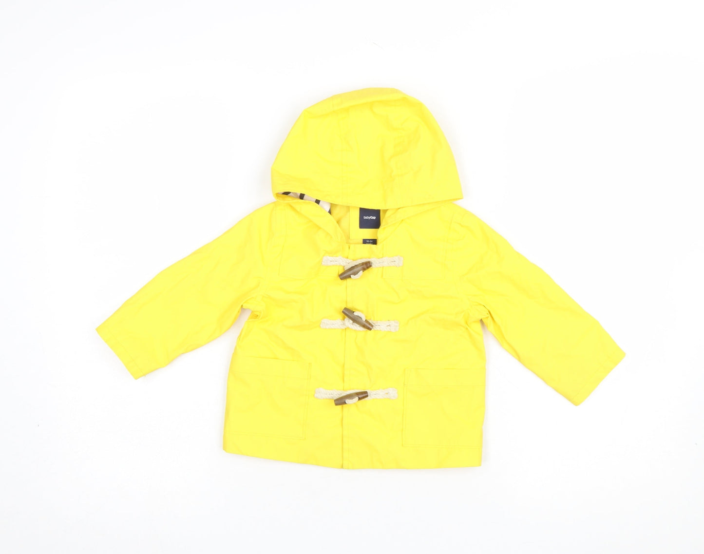 babyGap Unisex Yellow Hooded Duffle Coat 18-24 Months Water Resistant Jacket