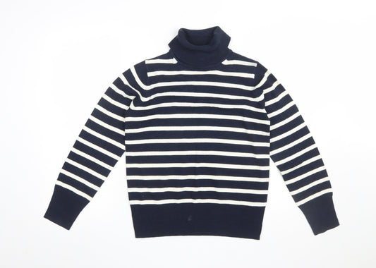 Marks and Spencer Women's Blue Striped Roll Neck Jumper Size 10