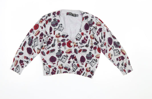 Lipstick Boutique Girls Grey Cardigan Small Makeup Print Button Front