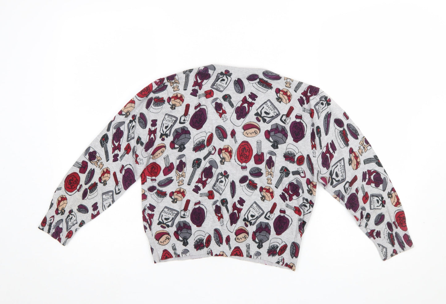 Lipstick Boutique Girls Grey Cardigan Small Makeup Print Button Front