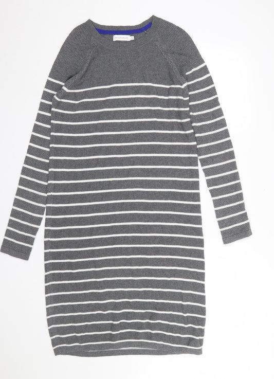 Paraphrase Women Grey Striped Jumper Dress Size 12 Knit Long Sleeve