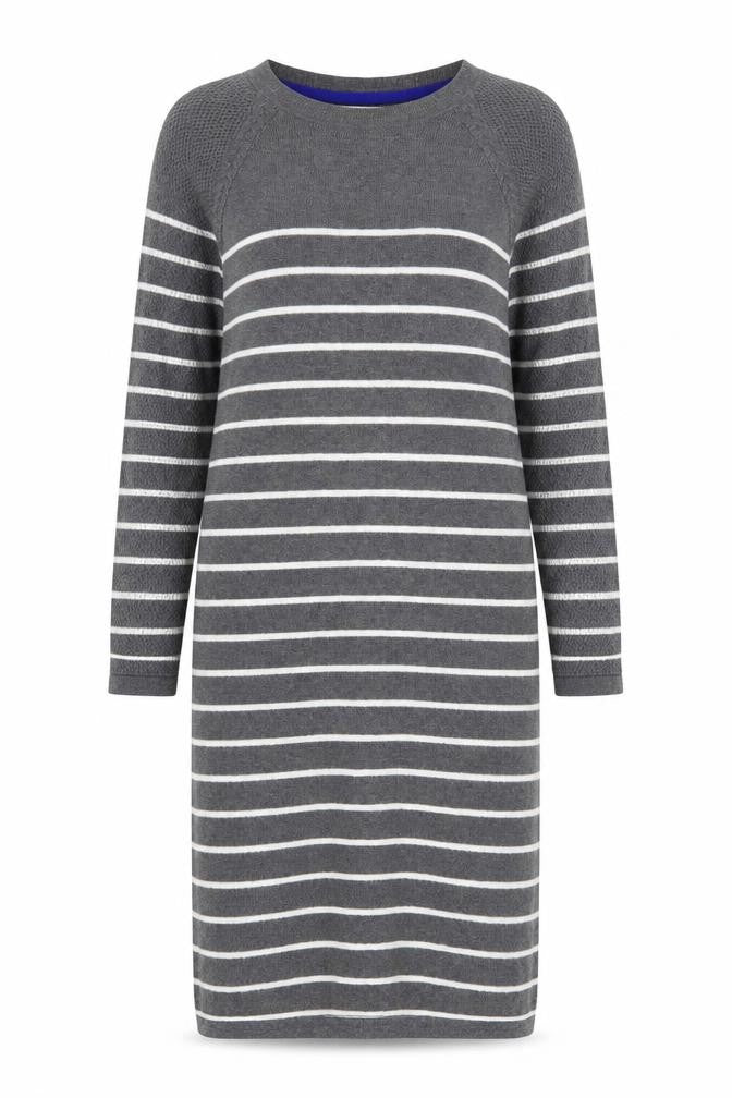 Paraphrase Women Grey Striped Jumper Dress Size 12 Knit Long Sleeve