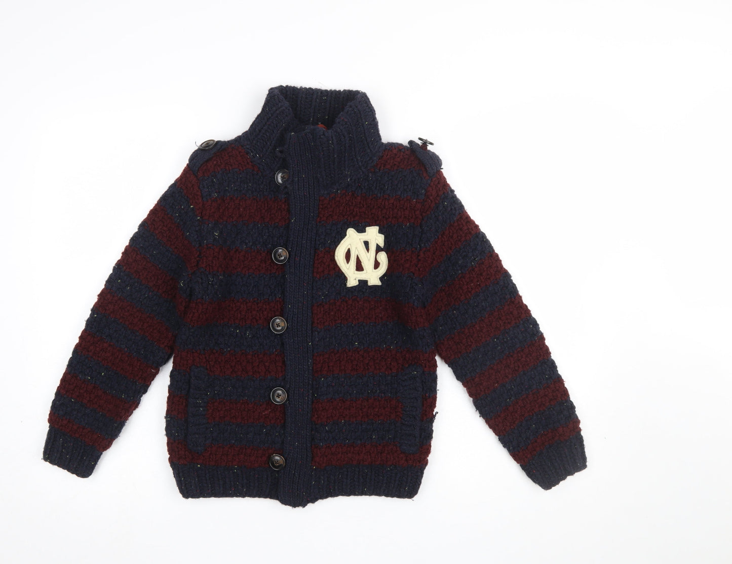 Scotch Shrunk Boys Navy & Burgundy Striped Wool Blend Cardigan Size 10/140