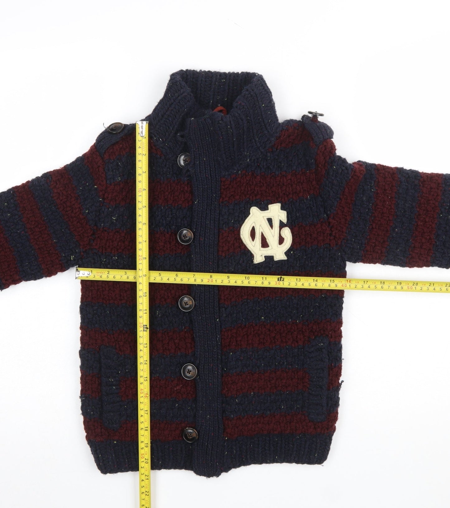 Scotch Shrunk Boys Navy & Burgundy Striped Wool Blend Cardigan Size 10/140